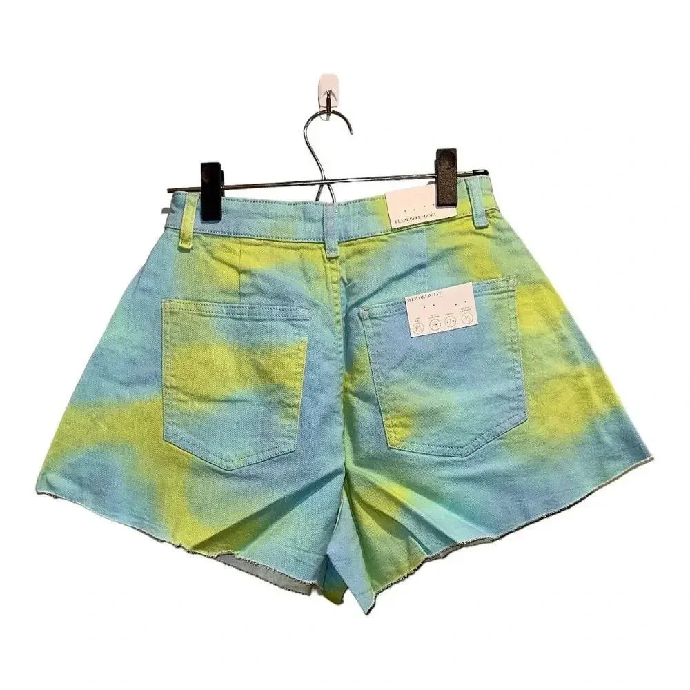 NWT WEWOREWHAT Flare Stretch Twill Denim Bell Short In Tie Dye - Picture 2 of 7